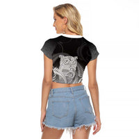 New Zealand Aotearoa Ruru Raglan Cropped T Shirt Maori Fern Art Black