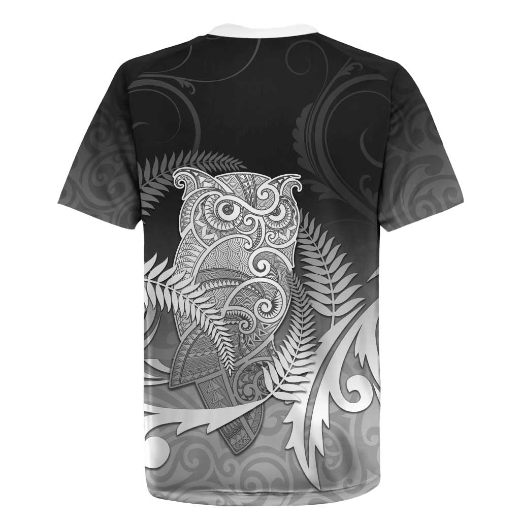 New Zealand Aotearoa Ruru Rugby Jersey Maori Fern Art Black