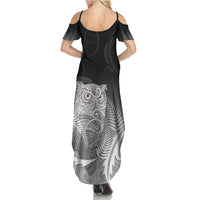 New Zealand Aotearoa Ruru Summer Maxi Dress Maori Fern Art Black