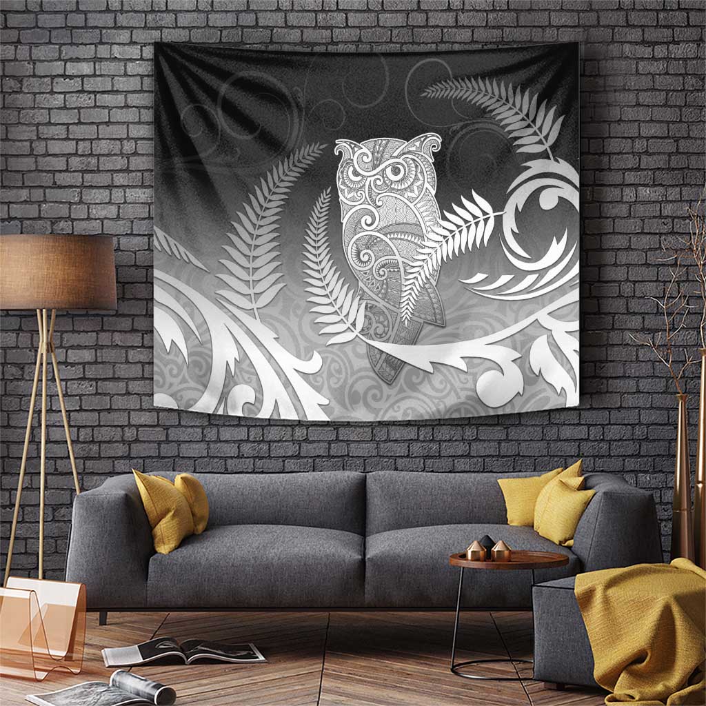 New Zealand Aotearoa Ruru Tapestry Maori Fern Art Black LT05 Black - Polynesian Pride