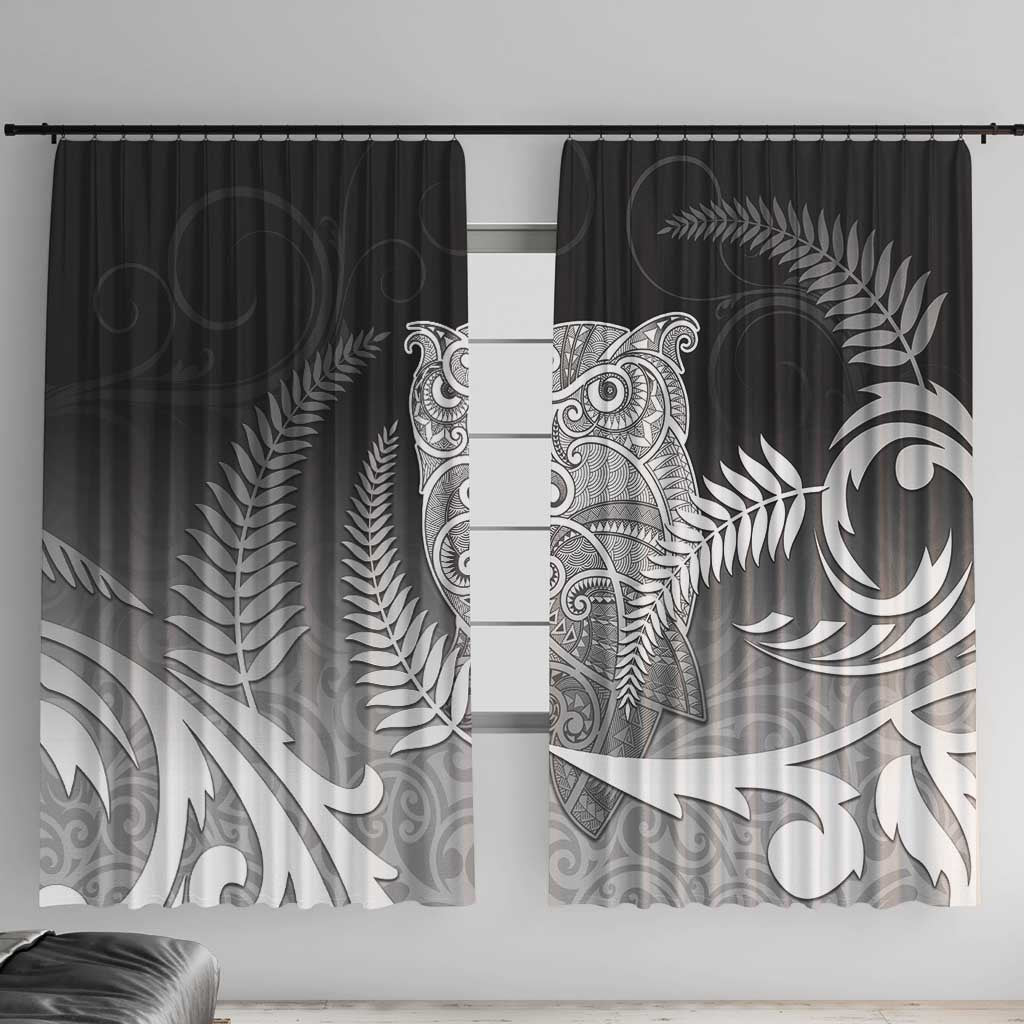 New Zealand Aotearoa Ruru Window Curtain Maori Fern Art Black LT05 With Hooks Black - Polynesian Pride