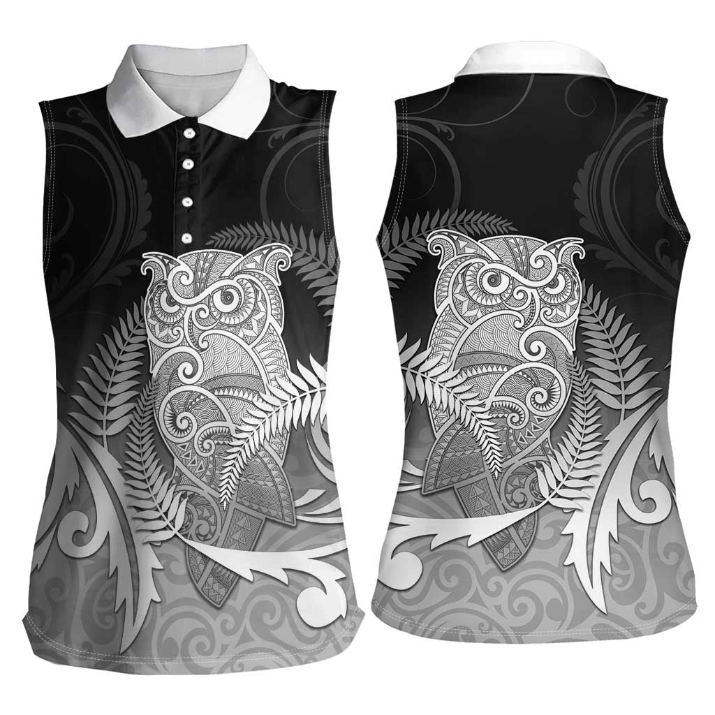 New Zealand Aotearoa Ruru Women Sleeveless Polo Shirt Maori Fern Art Black