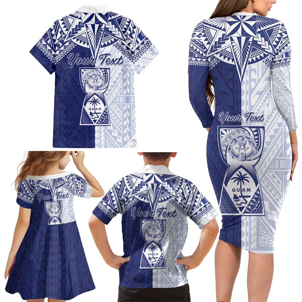 Personalised Northern Mariana Islands And Guam Family Matching Long Sleeve Bodycon Dress and Hawaiian Shirt Latte Stone With Tribal Pattern LT05 - Polynesian Pride