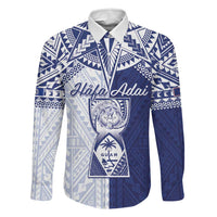 Personalised Northern Mariana Islands And Guam Family Matching Mermaid Dress and Hawaiian Shirt Latte Stone With Tribal Pattern LT05 Dad's Shirt - Long Sleeve Blue - Polynesian Pride