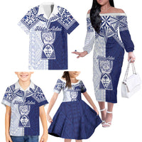 Personalised Northern Mariana Islands And Guam Family Matching Off The Shoulder Long Sleeve Dress and Hawaiian Shirt Latte Stone With Tribal Pattern LT05 - Polynesian Pride