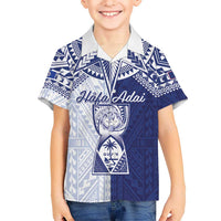 Personalised Northern Mariana Islands And Guam Family Matching Off Shoulder Maxi Dress and Hawaiian Shirt Latte Stone With Tribal Pattern LT05 Son's Shirt Blue - Polynesian Pride