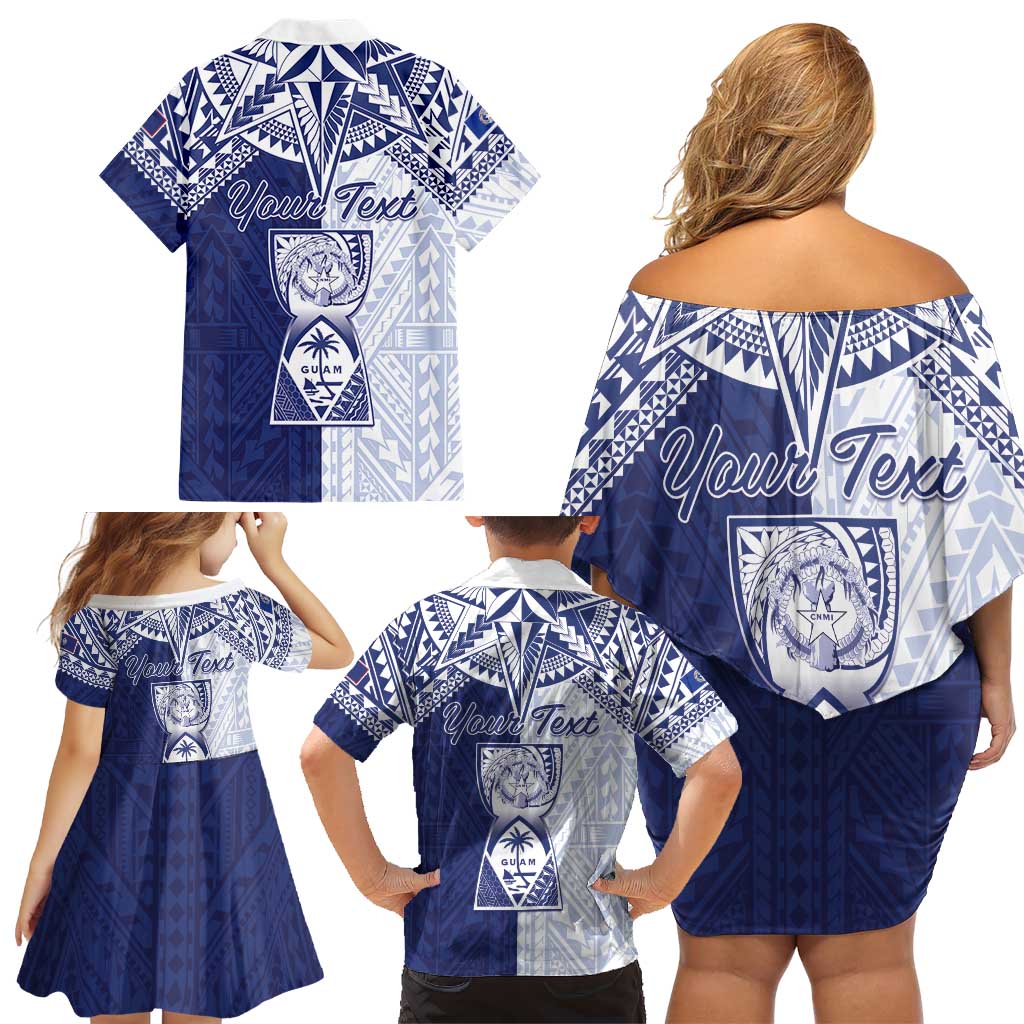 Personalised Northern Mariana Islands And Guam Family Matching Off Shoulder Short Dress and Hawaiian Shirt Latte Stone With Tribal Pattern LT05 - Polynesian Pride