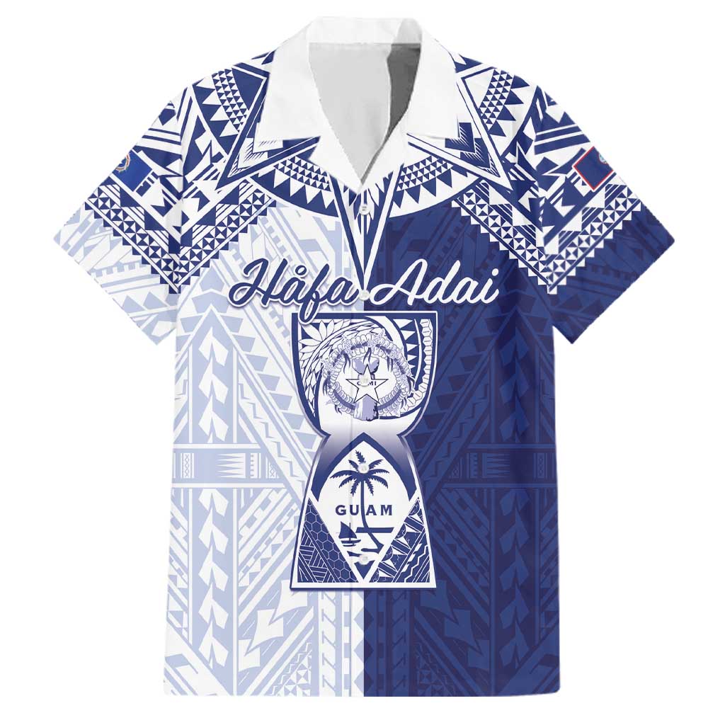 Personalised Northern Mariana Islands And Guam Family Matching Short Sleeve Bodycon Dress and Hawaiian Shirt Latte Stone With Tribal Pattern LT05 Dad's Shirt - Short Sleeve Blue - Polynesian Pride