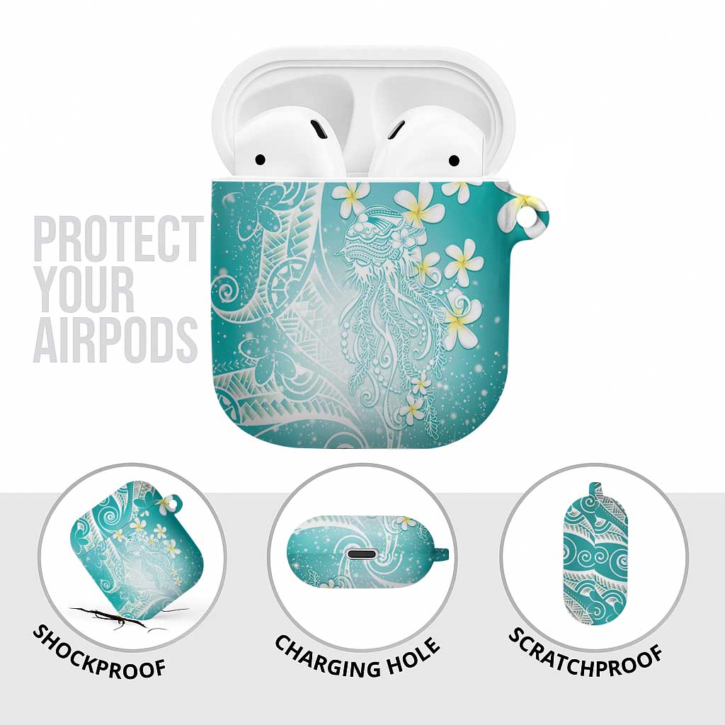 Polynesian Jellyfish AirPods Case With Plumeria Teal