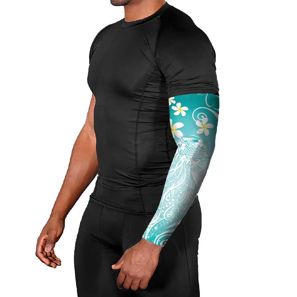 Polynesian Jellyfish Arm Sleeves With Plumeria Teal