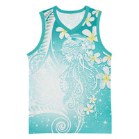 Polynesian Jellyfish Basketball Jersey With Plumeria Teal