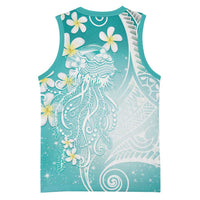 Polynesian Jellyfish Basketball Jersey With Plumeria Teal