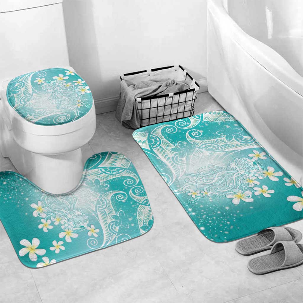 Polynesian Jellyfish Bathroom Set With Plumeria Teal