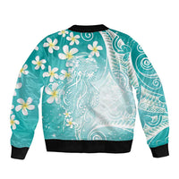 Polynesian Jellyfish Bomber Jacket With Plumeria Teal