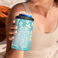 Polynesian Jellyfish 4 in 1 Can Cooler Tumbler With Plumeria Teal LT05 - Polynesian Pride