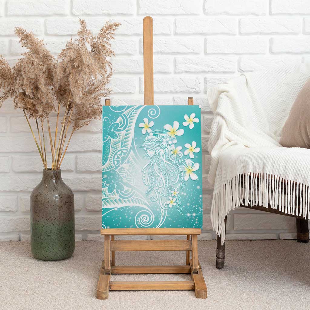 Polynesian Jellyfish Canvas Wall Art With Plumeria Teal