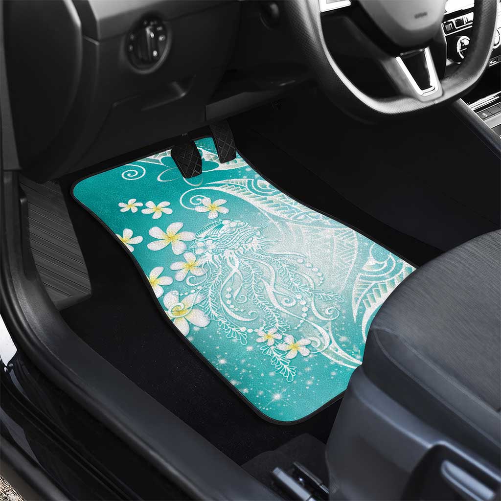 Polynesian Jellyfish Car Mats With Plumeria Teal