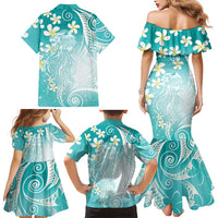 Polynesian Jellyfish Family Matching Mermaid Dress and Hawaiian Shirt With Plumeria Teal LT05 - Polynesian Pride