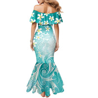 Polynesian Jellyfish Family Matching Mermaid Dress and Hawaiian Shirt With Plumeria Teal LT05 - Polynesian Pride
