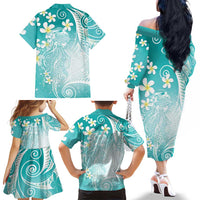 Polynesian Jellyfish Family Matching Off The Shoulder Long Sleeve Dress and Hawaiian Shirt With Plumeria Teal LT05 - Polynesian Pride