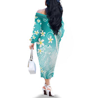 Polynesian Jellyfish Family Matching Off The Shoulder Long Sleeve Dress and Hawaiian Shirt With Plumeria Teal LT05 - Polynesian Pride