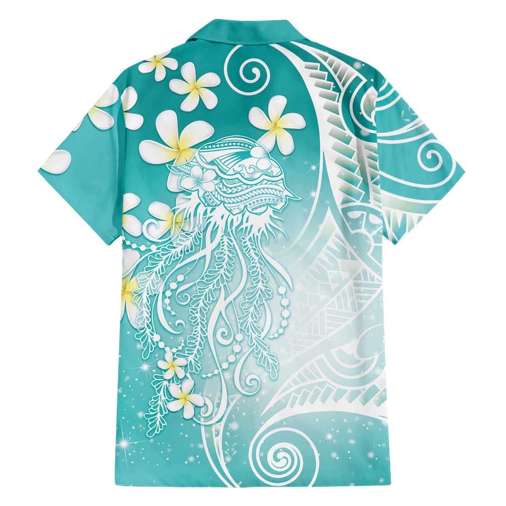 Polynesian Jellyfish Family Matching Off Shoulder Maxi Dress and Hawaiian Shirt With Plumeria Teal LT05 - Polynesian Pride