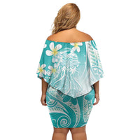 Polynesian Jellyfish Family Matching Off Shoulder Short Dress and Hawaiian Shirt With Plumeria Teal LT05 - Polynesian Pride