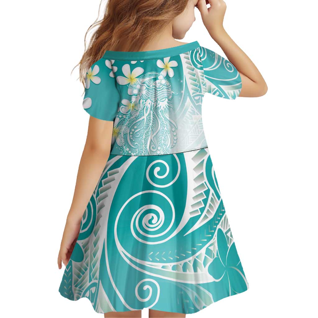 Polynesian Jellyfish Family Matching Summer Maxi Dress and Hawaiian Shirt With Plumeria Teal LT05 - Polynesian Pride