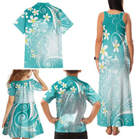 Polynesian Jellyfish Family Matching Tank Maxi Dress and Hawaiian Shirt With Plumeria Teal LT05 - Polynesian Pride