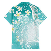 Polynesian Jellyfish Family Matching Tank Maxi Dress and Hawaiian Shirt With Plumeria Teal LT05 - Polynesian Pride