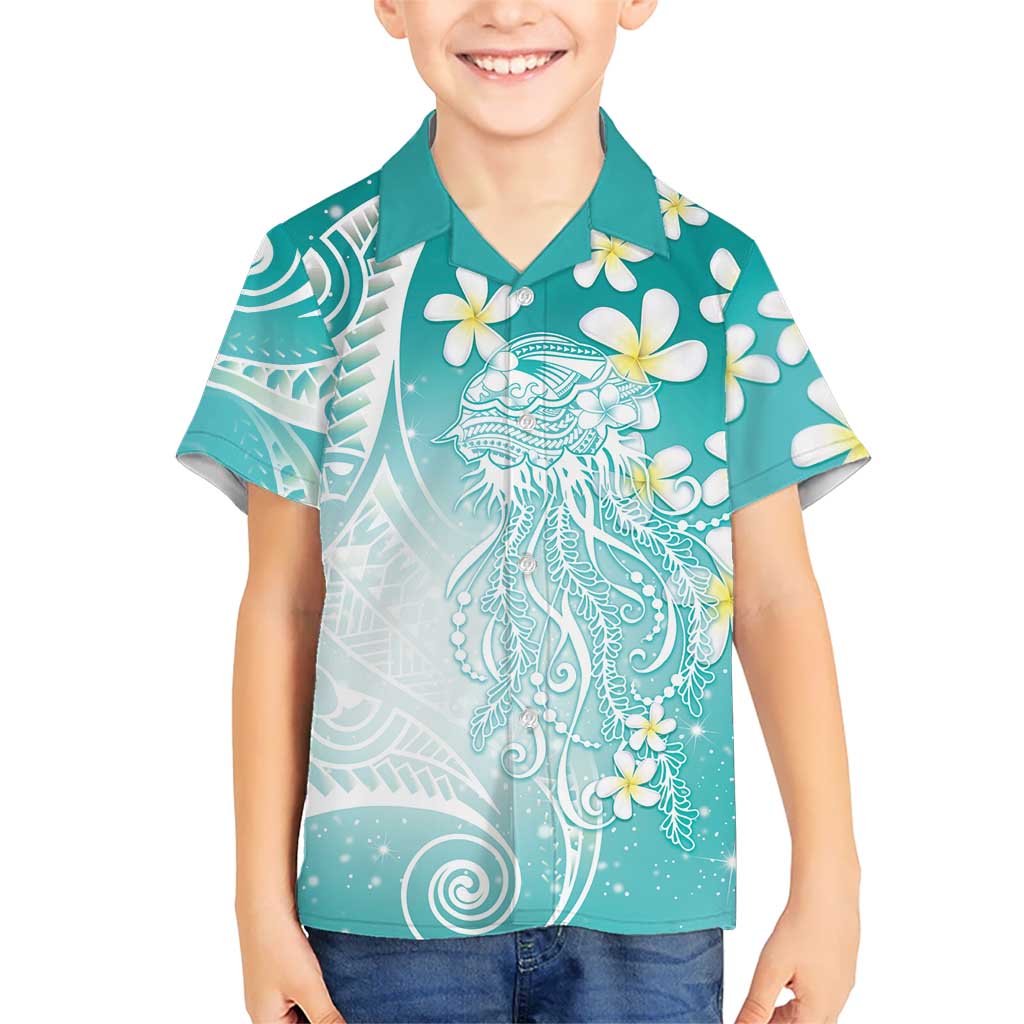 Polynesian Jellyfish Hawaiian Shirt With Plumeria Teal