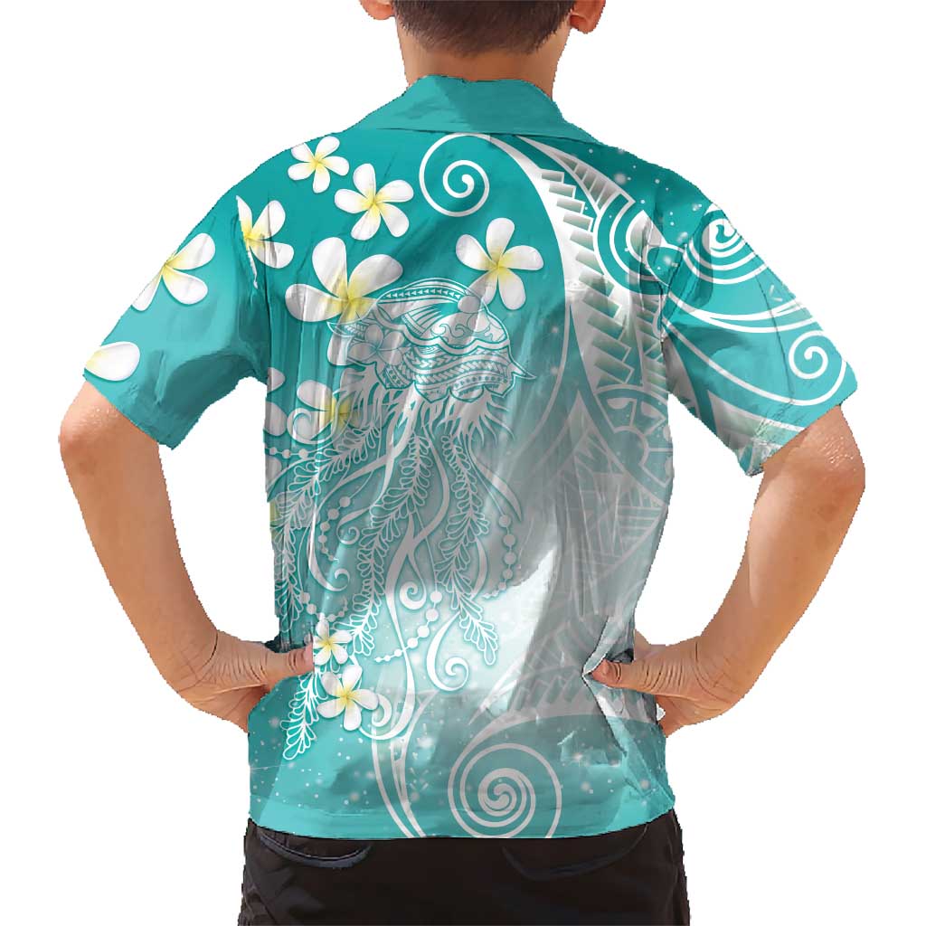Polynesian Jellyfish Hawaiian Shirt With Plumeria Teal