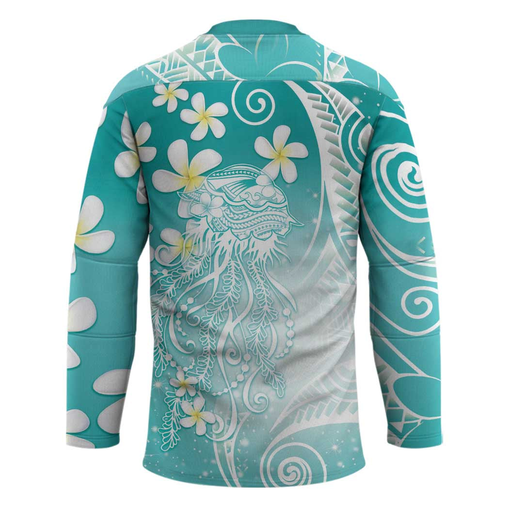 Polynesian Jellyfish Hockey Jersey With Plumeria Teal