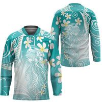 Polynesian Jellyfish Hockey Jersey With Plumeria Teal