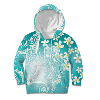 Polynesian Jellyfish Kid Hoodie With Plumeria Teal