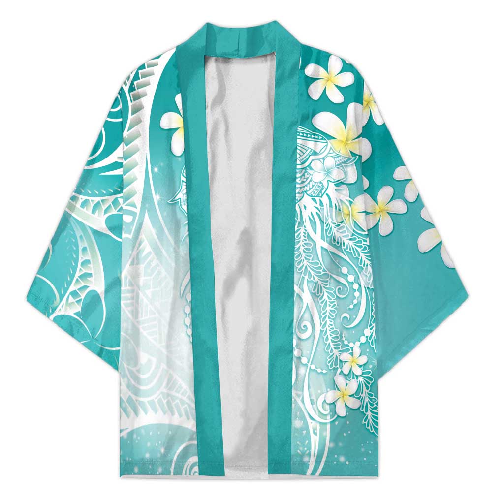 Polynesian Jellyfish Kimono With Plumeria Teal