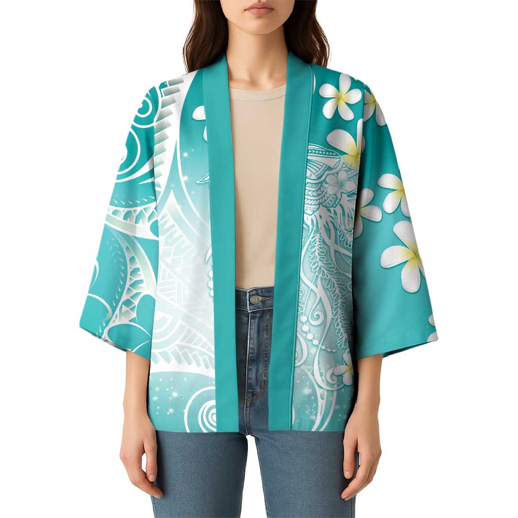 Polynesian Jellyfish Kimono With Plumeria Teal