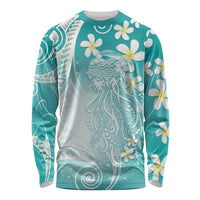 Polynesian Jellyfish Long Sleeve Shirt With Plumeria Teal