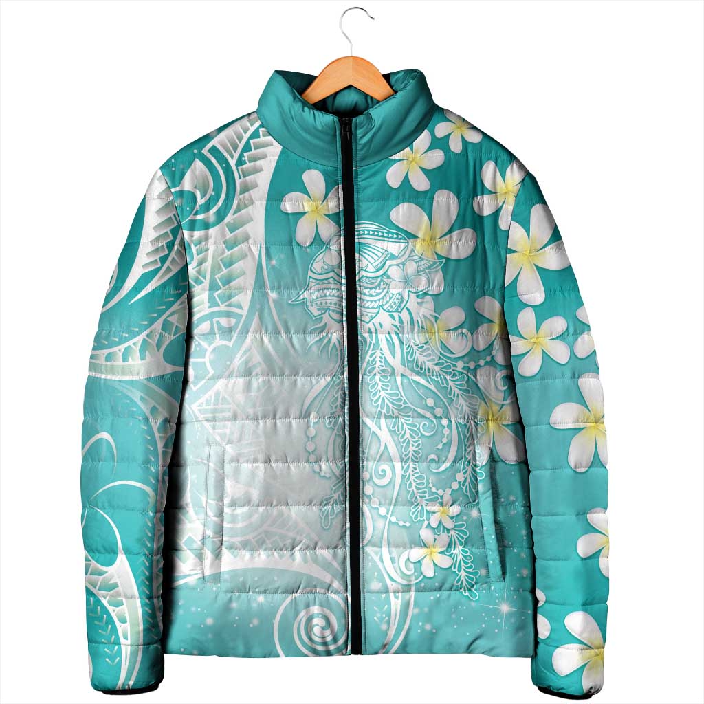 Polynesian Jellyfish Padded Jacket With Plumeria Teal