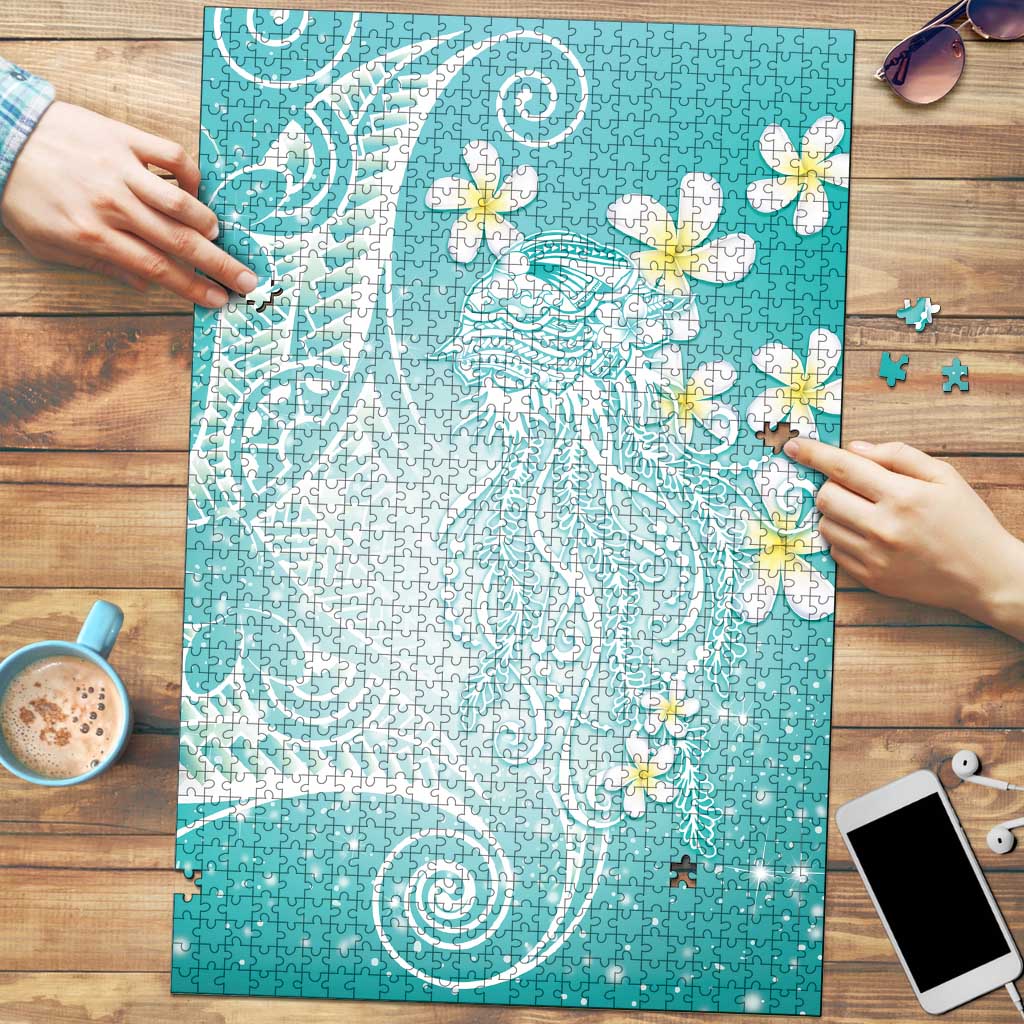 Polynesian Jellyfish Puzzle With Plumeria Teal