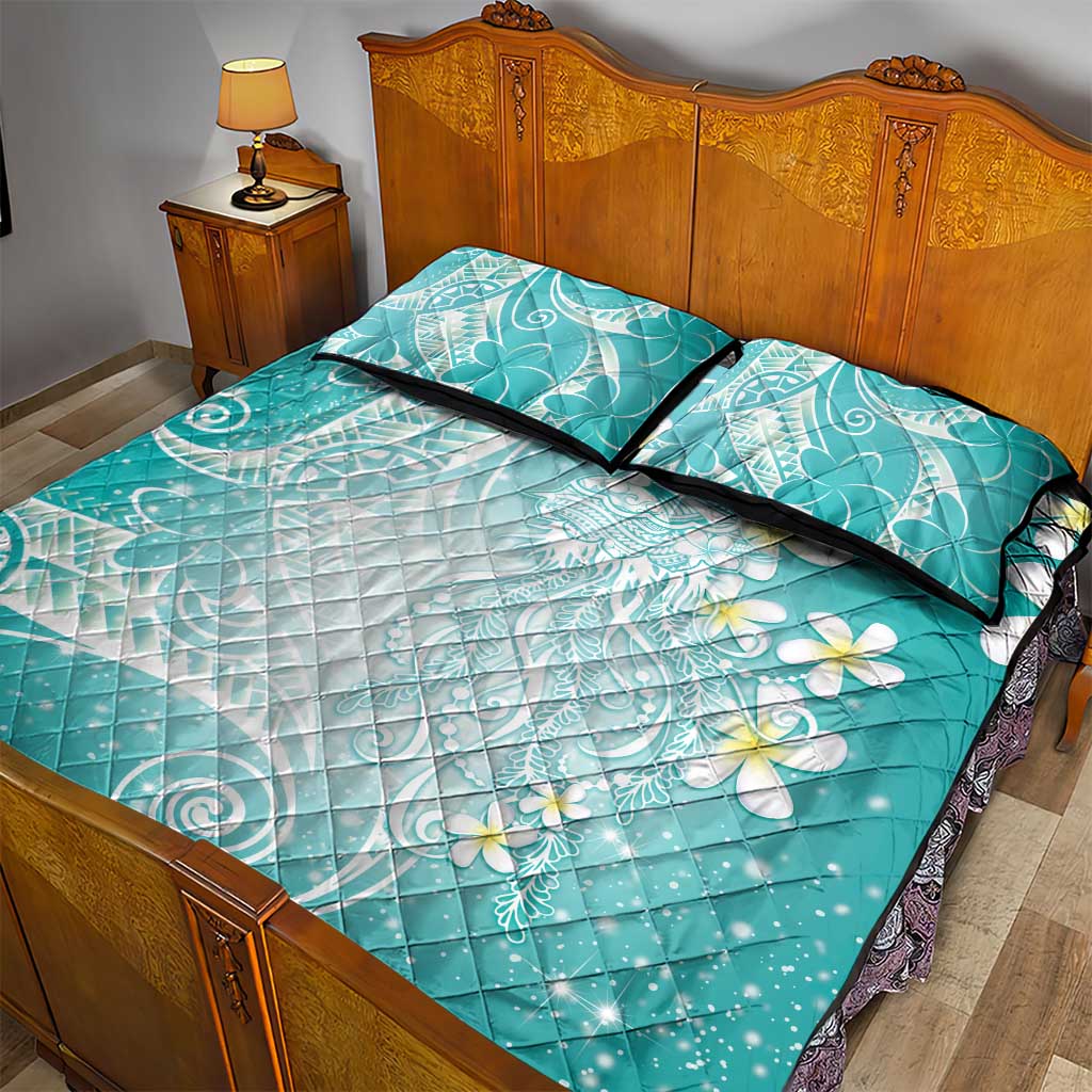 Polynesian Jellyfish Quilt Bed Set With Plumeria Teal