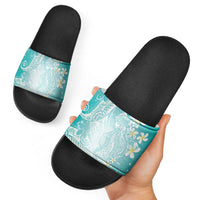 Polynesian Jellyfish Slide Sandals With Plumeria Teal