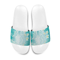 Polynesian Jellyfish Slide Sandals With Plumeria Teal