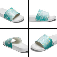 Polynesian Jellyfish Slide Sandals With Plumeria Teal