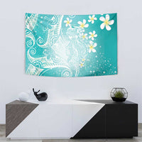 Polynesian Jellyfish Tapestry With Plumeria Teal