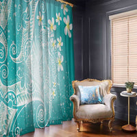Polynesian Jellyfish Window Curtain With Plumeria Teal