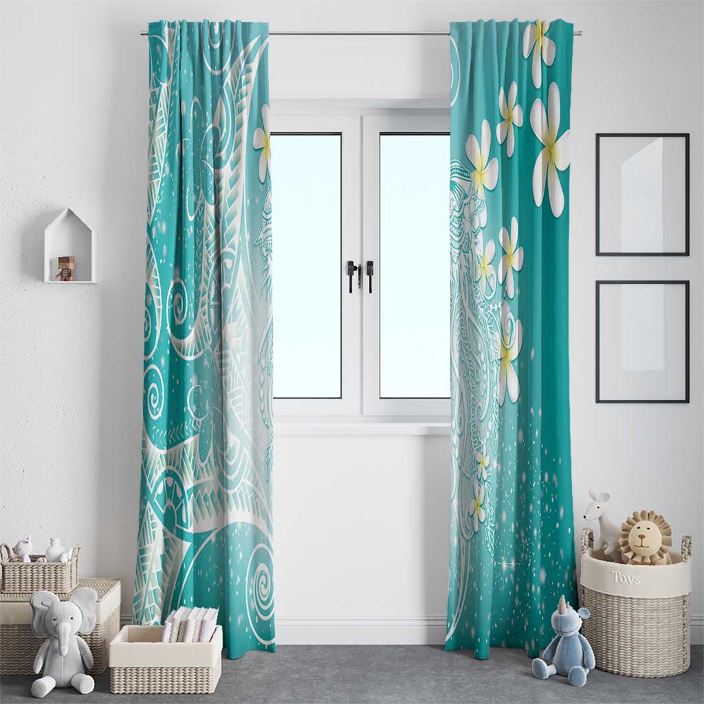 Polynesian Jellyfish Window Curtain With Plumeria Teal
