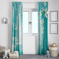 Polynesian Jellyfish Window Curtain With Plumeria Teal