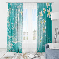 Polynesian Jellyfish Window Curtain With Plumeria Teal