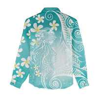 Polynesian Jellyfish Women Casual Shirt With Plumeria Teal
